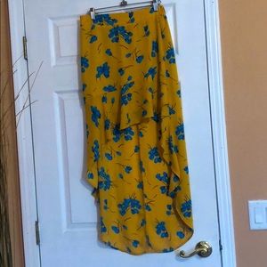 Womens High Low Floral Printed Mustard Skirt